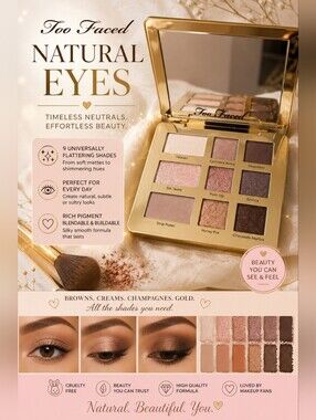 Too Faced "Natural Eyes" Eyeshadow Palette — Pink, Brown, Cream & Gold Shades